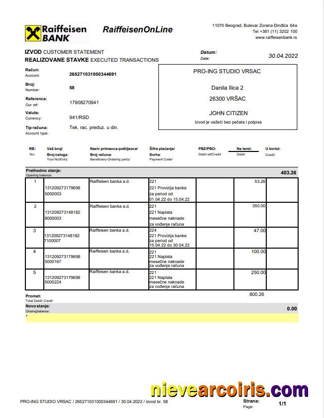 Bulgaria Raiffeisen bank statement version 2